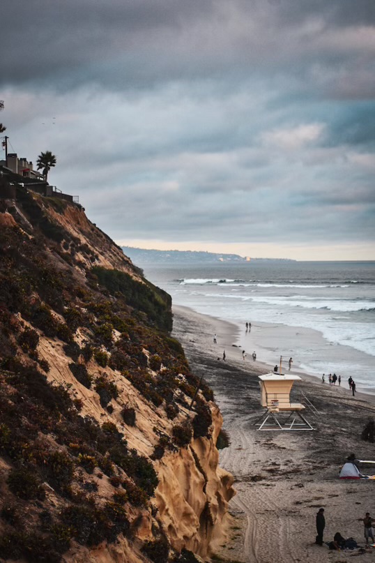 Aerial view of Encinitas coastline at golden hour